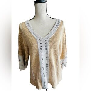Wrap London V-Neck 3/4 Sleeve 100% Cotton Woven Top Sz 6